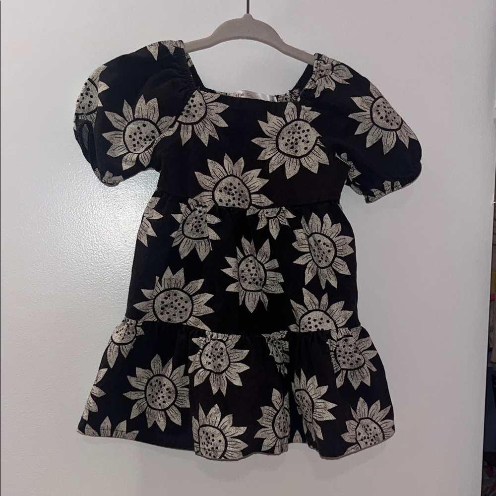 Dark Gray Beige Baby Girl Sunflower Dress Fall Outfit